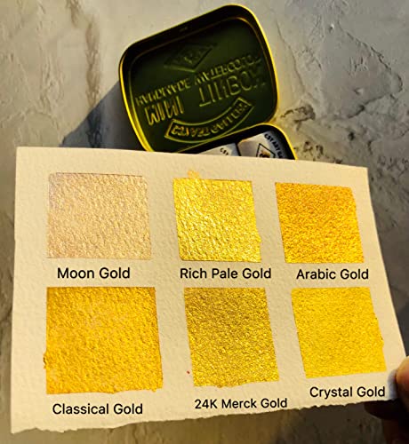 CSY Art Gallery Metallic Watercolour Paint Set – Set of 6 Shimmery Gold Solid Water Colours – Artist Quality – Perfect for Adults, Students, Hobbyists(Earth Golden)