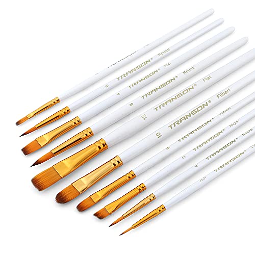 Transon 20pcs Art Painting Brush Set for Acrylic Watercolor Gouache Hobby Craft Face Rock Painting White