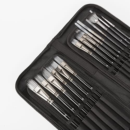 Artist Paintbrush Set of 18-15 Different Shapes with Palette,1 Pallete Knife,1 Sponge,Painting Brushes Kit with Organizing Case for Acrylic Oil Watercolor Gouache Painting for Beginners Professionals