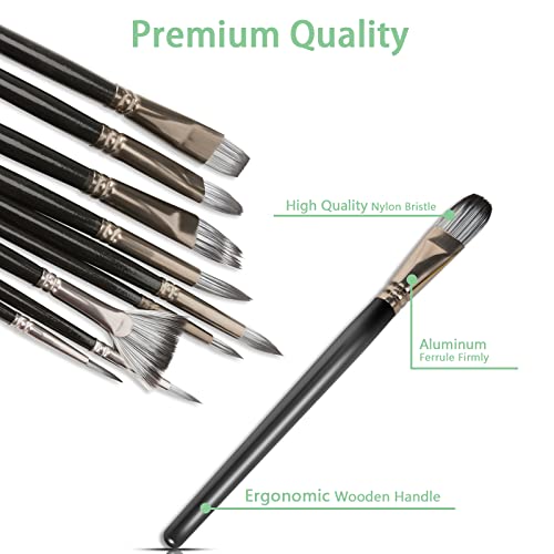 Artist Paintbrush Set of 18-15 Different Shapes with Palette,1 Pallete Knife,1 Sponge,Painting Brushes Kit with Organizing Case for Acrylic Oil Watercolor Gouache Painting for Beginners Professionals