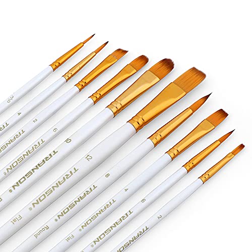 Transon 20pcs Art Painting Brush Set for Acrylic Watercolor Gouache Hobby Craft Face Rock Painting White