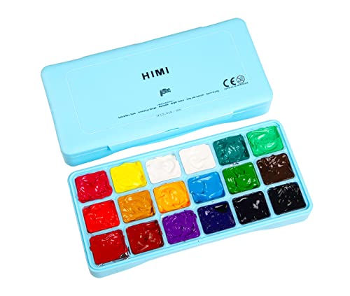 INK LAB HIMI Gouache Paint Kit 18 Vibrant Colors Non Toxic Paints Jelly Cup Design with Palette Portable for Professional Artists Kids, Rich Pigment, 30ml/Cup