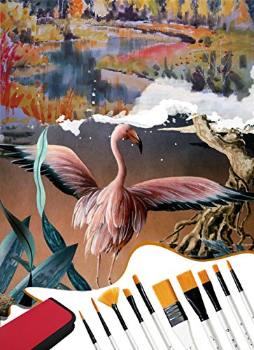 MAMUNU Paint Brushes Set with a Carrying Case, 10PCS Art Brushes Set for Acrylic, Oil, Watercolor and Gouache Painting