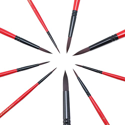 Transon Artist Round Watercolour Paint Brush Synthetic Sable Set 9pcs for Acrylic, Gouache, Oil, Tempera, Enamel and Face Painting