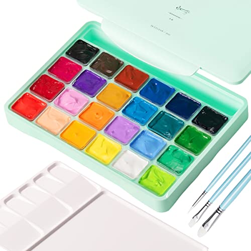HIMI Gouache Paint, 24 Color Paints Set, Jelly Gouache Opaque, Vivid, Smooth Gel Watercolor Paint Kit with Portable Case, 3pcs Brushes, Palette, Easy Paint Kit for Beginner, Artist 30ml/Cup