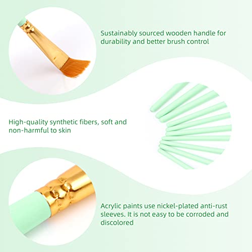 Paint Brushes Set 10 PCS Nylon Hair Paint Brushes for Acrylic Oil Watercolor Gouache Painting Face Paint Brushes for Children and Adults Green