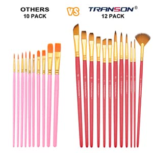 Transon Artist Paint Brush Set of 12 for Acrylic Watercolor Gouache Oil Craft Painting Pink