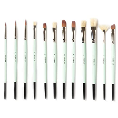 12 pcs Professional Paint Brush Set, Natural Hog Hair and Nylon Bristles, Expert Art Set, Enhanced Synthetic Brushes, Artist Paint Brush Kit with Canvas Roll for Acrylic | Oil | Gouache painting.