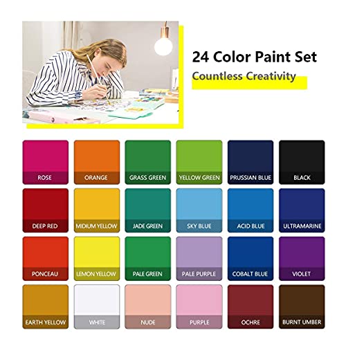 HIMI Gouache Paint, 24 Color Paints Set, Jelly Gouache Opaque, Vivid, Smooth Gel Watercolor Paint Kit with Portable Case, 3pcs Brushes, Palette, Easy Paint Kit for Beginner, Artist 30ml/Cup