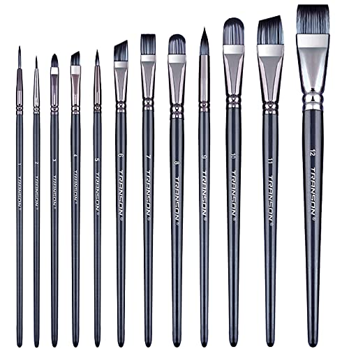 Transon Artist Paint Brush Set of 12 for Watercolour Acrylic Gouache Oil and Tempera Painting