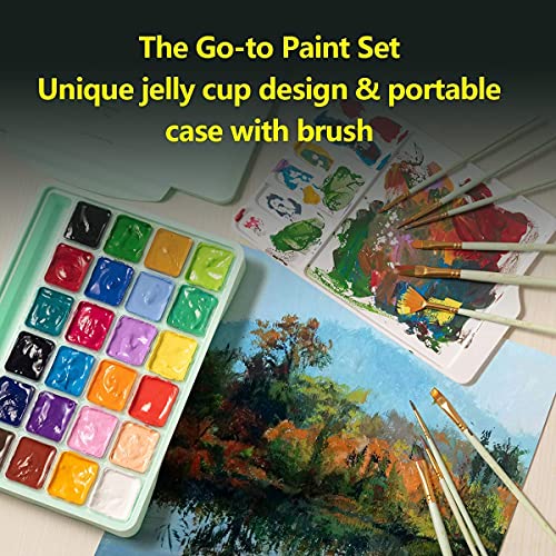 HIMI Gouache Paint, 24 Color Paints Set, Jelly Gouache Opaque, Vivid, Smooth Gel Watercolor Paint Kit with Portable Case, 3pcs Brushes, Palette, Easy Paint Kit for Beginner, Artist 30ml/Cup