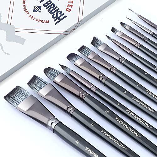 Transon Artist Paint Brush Set of 12 for Watercolour Acrylic Gouache Oil and Tempera Painting