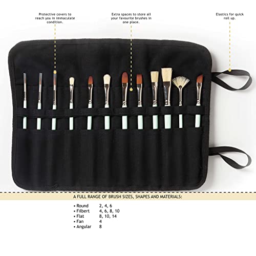 12 pcs Professional Paint Brush Set, Natural Hog Hair and Nylon Bristles, Expert Art Set, Enhanced Synthetic Brushes, Artist Paint Brush Kit with Canvas Roll for Acrylic | Oil | Gouache painting.