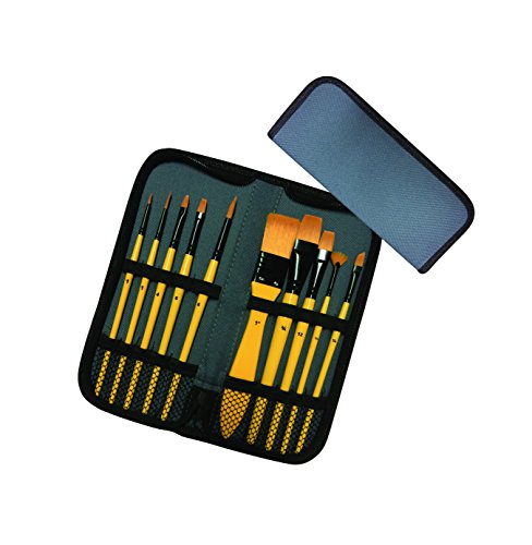 Exerz Acrylic Paint Brush Set 10 pcs Synthetic Hair Artist Professional Brushes in a Travel Case/Perfect for Acrylic Watercolour Gouache & Face Paint - Acrylic