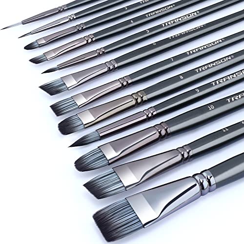 Transon Artist Paint Brush Set of 12 for Watercolour Acrylic Gouache Oil and Tempera Painting