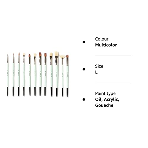 12 pcs Professional Paint Brush Set, Natural Hog Hair and Nylon Bristles, Expert Art Set, Enhanced Synthetic Brushes, Artist Paint Brush Kit with Canvas Roll for Acrylic | Oil | Gouache painting.