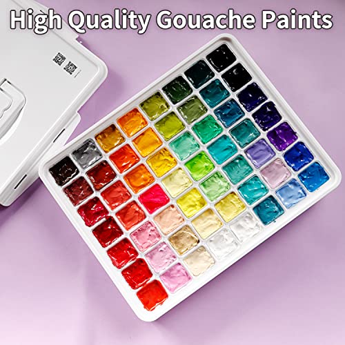 HIMI Gouache Paint Set, 56 Colours x 30ml/1oz with a Portable Carrying Case, Unique Jelly Cup Design, Non-Toxic, Guache Paint for Canvas Watercolor Paper - Perfect for Beginners, Students, Artists