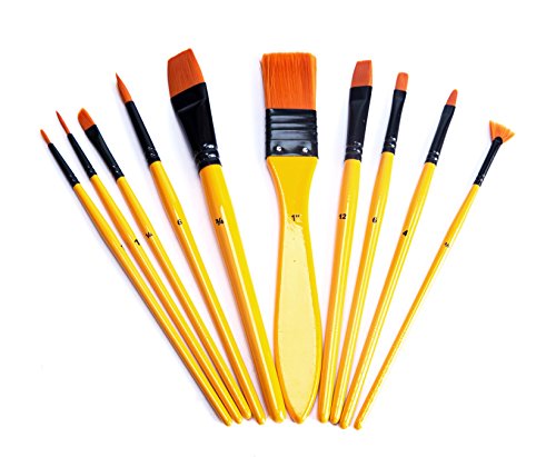 Exerz Acrylic Paint Brush Set 10 pcs Synthetic Hair Artist Professional Brushes in a Travel Case/Perfect for Acrylic Watercolour Gouache & Face Paint - Acrylic