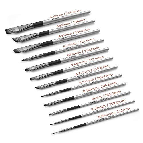 Nicpro 12 PCS Acrylic Paint Brushes Artist Taklon Small Painting Brush Set for Watercolor Oil Gouache Miniatures Face Body Shoes Craft Model, Kid & Adult Art Paintbrushes Grey
