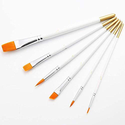 KANOSON Artist Paint Brush Set, 6pcs White Wooden Handle Artist Acrylic Paint Brush Set, Small Fine Nylon Watercolour Paint Brushes/Oil Paint Brushes/Gouache Paint Brushes for Art