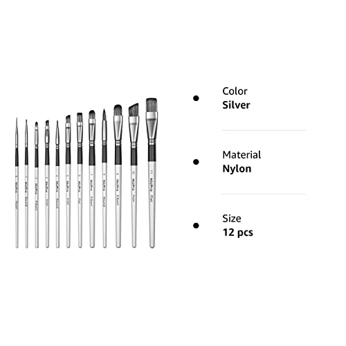 Nicpro 12 PCS Acrylic Paint Brushes Artist Taklon Small Painting Brush Set for Watercolor Oil Gouache Miniatures Face Body Shoes Craft Model, Kid & Adult Art Paintbrushes Grey