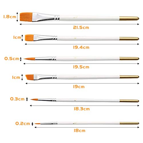 KANOSON Artist Paint Brush Set, 6pcs White Wooden Handle Artist Acrylic Paint Brush Set, Small Fine Nylon Watercolour Paint Brushes/Oil Paint Brushes/Gouache Paint Brushes for Art