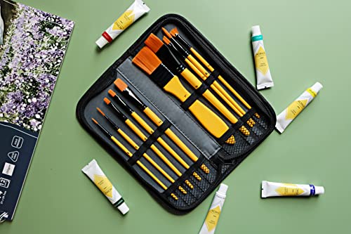 Exerz Acrylic Paint Brush Set 10 pcs Synthetic Hair Artist Professional Brushes in a Travel Case/Perfect for Acrylic Watercolour Gouache & Face Paint - Acrylic