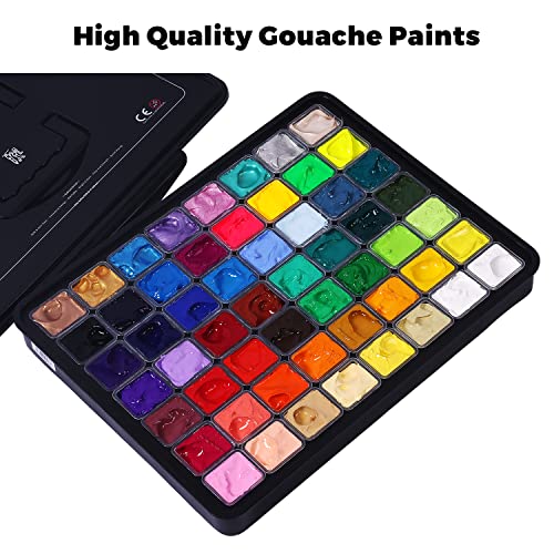 ARTFLY HIMI Gouache Paint Set, 56 Colors x 30ml Include 8 Metallic and 6 Neon Colors, Unique Jelly Cup Design in a Carrying Case Perfect for Artists, Students, Gouache Opaque Watercolor Painting