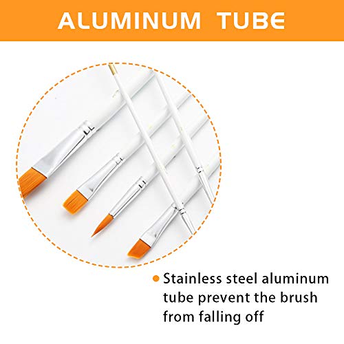 KANOSON Artist Paint Brush Set, 6pcs White Wooden Handle Artist Acrylic Paint Brush Set, Small Fine Nylon Watercolour Paint Brushes/Oil Paint Brushes/Gouache Paint Brushes for Art