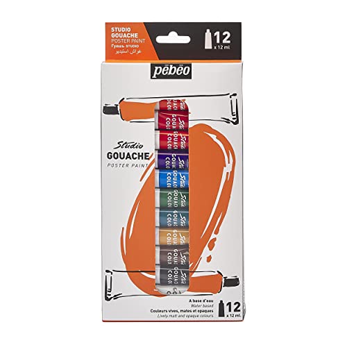 Pébéo – Studio Gouache - Gouache Paint Set for Professional Artists and Hobby Painters – 12 colours, 12 ml