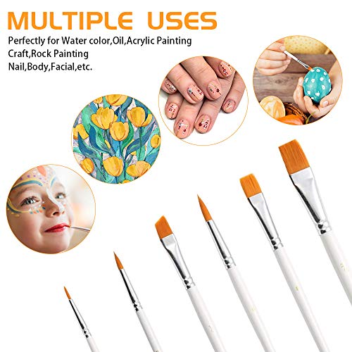 KANOSON Artist Paint Brush Set, 6pcs White Wooden Handle Artist Acrylic Paint Brush Set, Small Fine Nylon Watercolour Paint Brushes/Oil Paint Brushes/Gouache Paint Brushes for Art