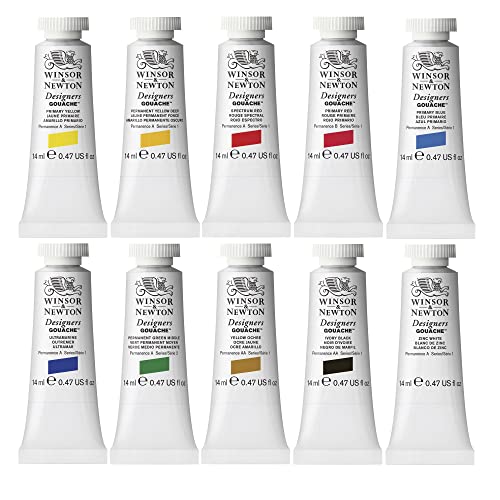Winsor & Newton, Designers Gouache, Introductory Paint Set, 10 x 14 ml Tubes Assorted Colours