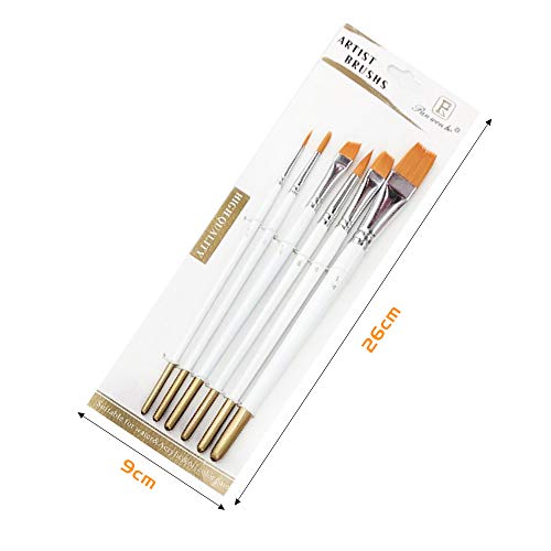 KANOSON Artist Paint Brush Set, 6pcs White Wooden Handle Artist Acrylic Paint Brush Set, Small Fine Nylon Watercolour Paint Brushes/Oil Paint Brushes/Gouache Paint Brushes for Art