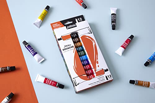 Pébéo – Studio Gouache - Gouache Paint Set for Professional Artists and Hobby Painters – 12 colours, 12 ml