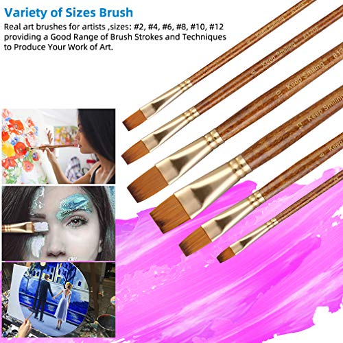 Silithus Paint Brushes 6 Pieces Set, Professional Fine Tip Paint Brush Set Round Pointed Tip Nylon Hair artist acrylic brush for Acrylic Watercolor Oil Painting (Flat)