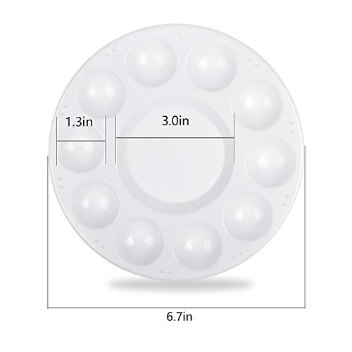 JCF 3 PCS Set Paint Tray Palette 6.7 Inch Plastic Round Palette with 10 Wells and 1 central reservoir for Watercolor Acrylic and Oil DIY Craft Professional Art Painting
