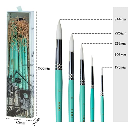 HIMI Gouache Paint Brushes Set 5 Pcs for Acrylic Oil Watercolor Face & Body Gouache Painting Nice Gift Art hobbyist, Kids & Adults (Green,Watercolor Brushes)