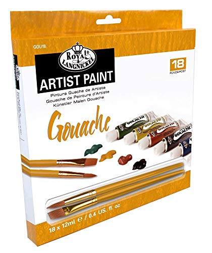 Artists Gouache Paint Art Set of 18 + 2 Brushes by Royal & LANGNICKEL