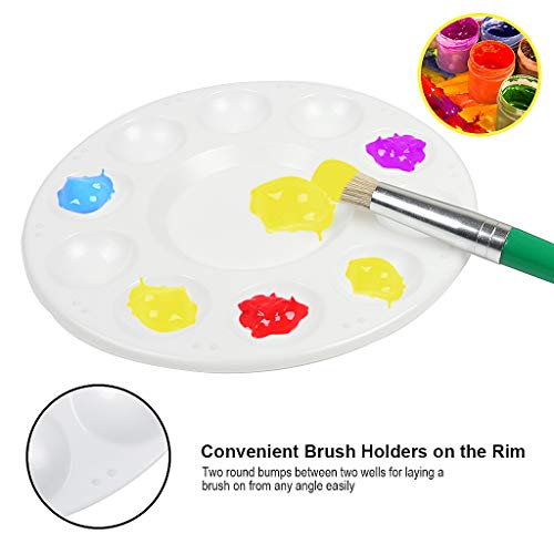 JCF 3 PCS Set Paint Tray Palette 6.7 Inch Plastic Round Palette with 10 Wells and 1 central reservoir for Watercolor Acrylic and Oil DIY Craft Professional Art Painting