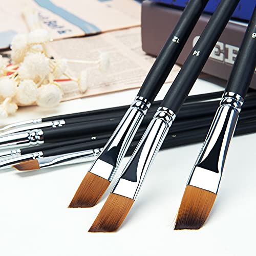 Angular Paint Brush, 9PC Oblique Tip Nylon Hair Angled Paint Brushes Set Art Artist Professional Painting Supplies for Acrylic, Watercolor, Gouache and Oil Painting (golden maple series)