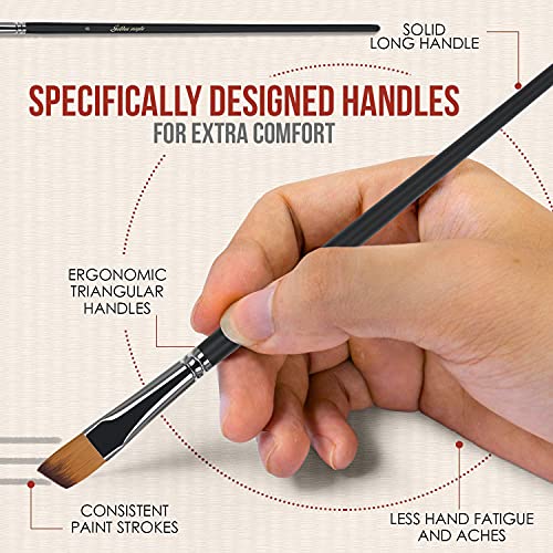Angular Paint Brush, 9PC Oblique Tip Nylon Hair Angled Paint Brushes Set Art Artist Professional Painting Supplies for Acrylic, Watercolor, Gouache and Oil Painting (golden maple series)