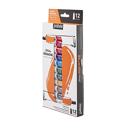 Pébéo – Studio Gouache - Gouache Paint Set for Professional Artists and Hobby Painters – 12 colours, 12 ml