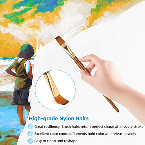 Silithus Paint Brushes 6 Pieces Set, Professional Fine Tip Paint Brush Set Round Pointed Tip Nylon Hair artist acrylic brush for Acrylic Watercolor Oil Painting (Flat)