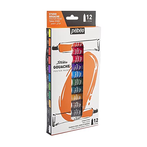 Pébéo – Studio Gouache - Gouache Paint Set for Professional Artists and Hobby Painters – 12 colours, 12 ml