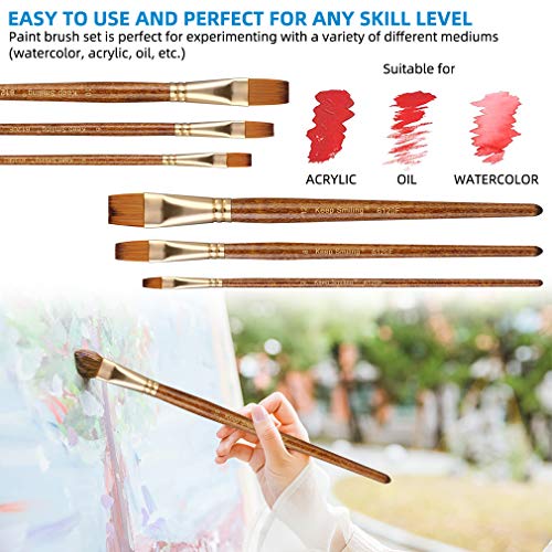 Silithus Paint Brushes 6 Pieces Set, Professional Fine Tip Paint Brush Set Round Pointed Tip Nylon Hair artist acrylic brush for Acrylic Watercolor Oil Painting (Flat)