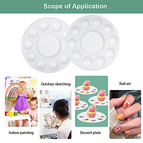 JCF 3 PCS Set Paint Tray Palette 6.7 Inch Plastic Round Palette with 10 Wells and 1 central reservoir for Watercolor Acrylic and Oil DIY Craft Professional Art Painting