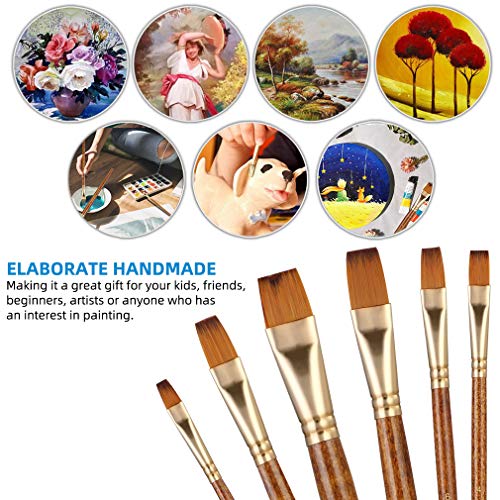 Silithus Paint Brushes 6 Pieces Set, Professional Fine Tip Paint Brush Set Round Pointed Tip Nylon Hair artist acrylic brush for Acrylic Watercolor Oil Painting (Flat)