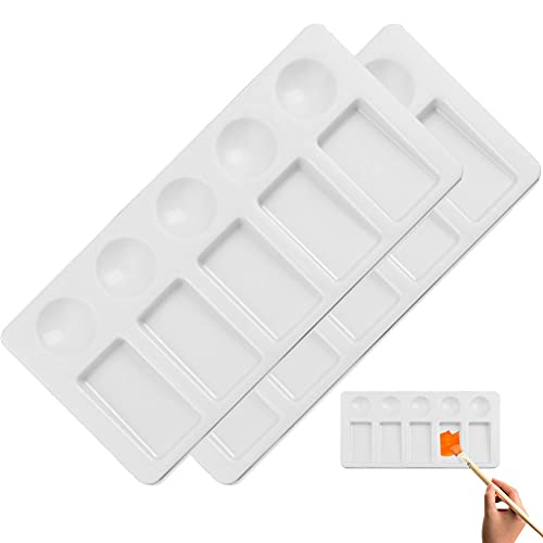 kuou 2 PCS Paint Palette, Rectangular MiXing Tray 10 Well Flat Gouache Wet Palette for Watercolor Oil Art Painting,White,30X20X2.7