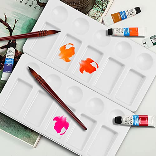 kuou 2 PCS Paint Palette, Rectangular MiXing Tray 10 Well Flat Gouache Wet Palette for Watercolor Oil Art Painting,White,30X20X2.7