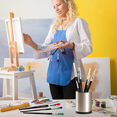 Acrylic Oil Watercolor Paint Brush Set, 9pcs Flat Paintbrushes for Art Painting, 100% Natural White Hog Bristle Artist Paint Brushes for Kids Students Adults (Black Handle)